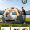 Instant Tent with Telescoping Poles, 4 Persons, Green+Brown