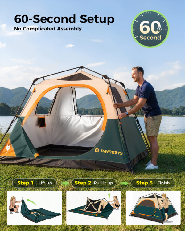 Instant Tent with Telescoping Poles, 4 Persons, Green+Brown