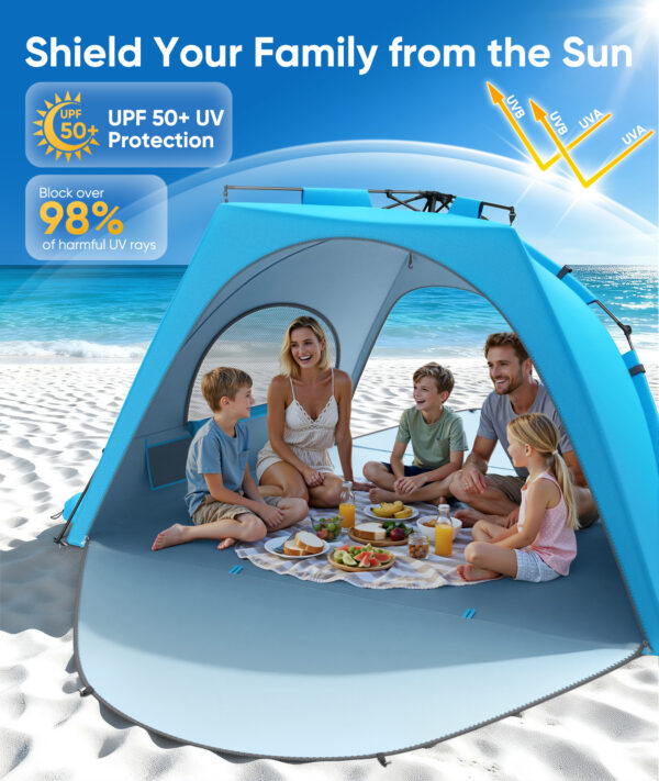 Pop Up Beach Tent, UPF 30+ UV Protection, XL Size, Sky Blue
