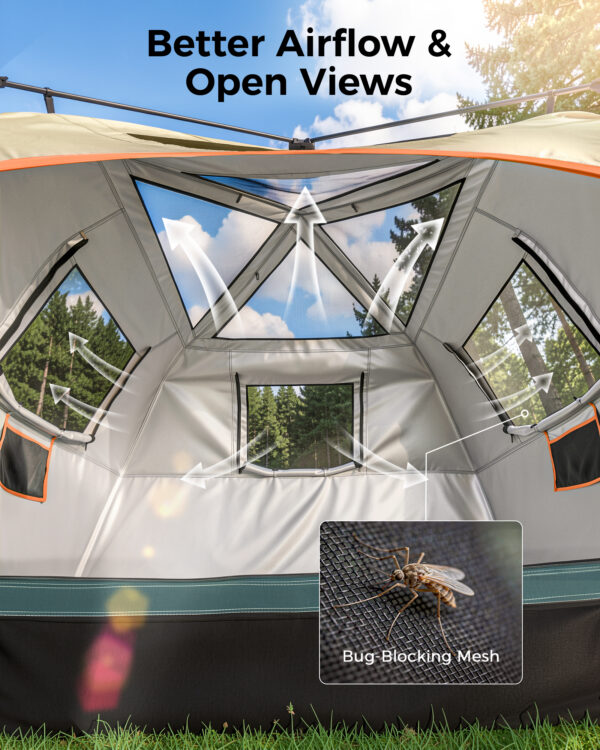 Instant Tent with Telescoping Poles, 4 Persons, Green+Brown