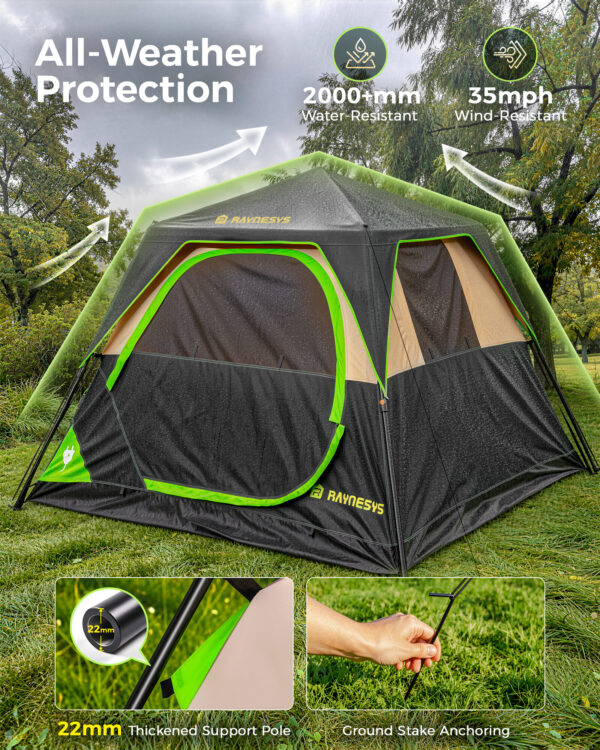 Instant Tent with Telescoping Poles, 4 Persons, Black+Brown