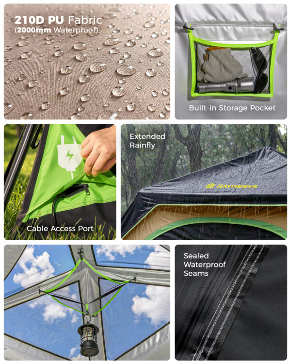 Instant Tent with Telescoping Poles, 4 Persons, Black+Brown
