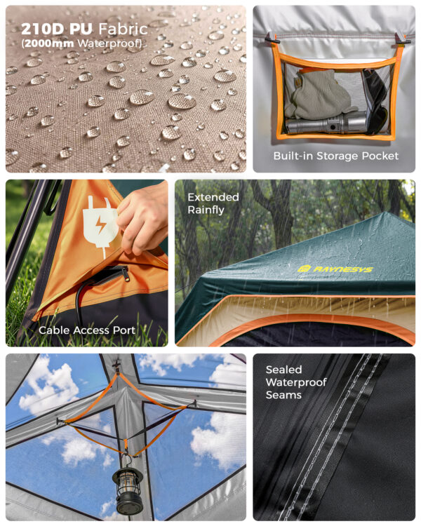 Instant Tent with Telescoping Poles, 4 Persons, Green+Brown