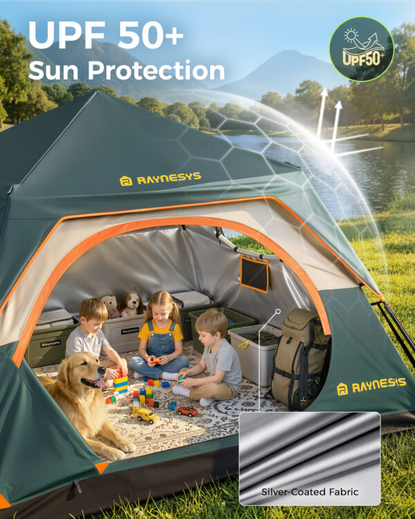 Instant Tent with Telescoping Poles, 4 Persons, Green+Brown