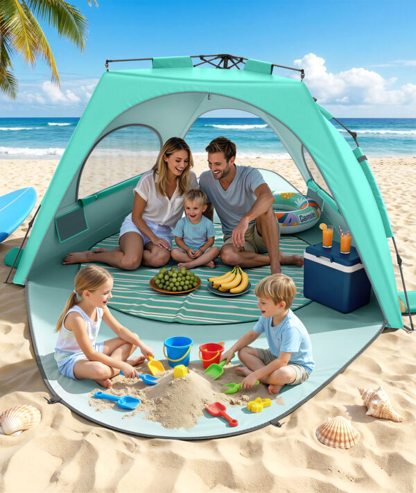Pop Up Beach Tent, UPF 30+ UV Protection, XL Size, Mint Green