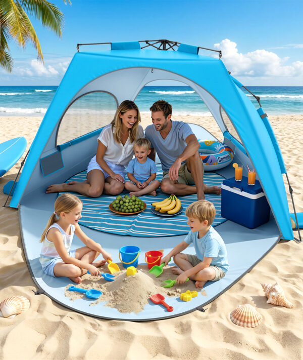 Pop Up Beach Tent, UPF 30+ UV Protection, XL Size, Sky Blue