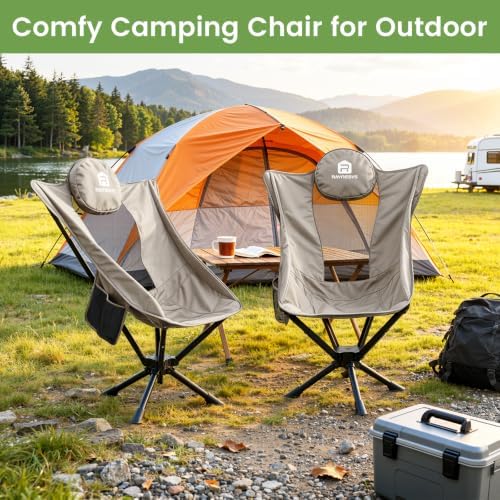 360° Rotation Camping Chair, High Back Comfort for Long Sitting, Sports & Outdoors