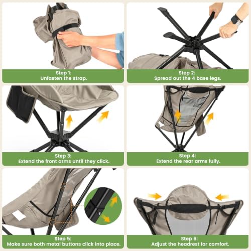 360° Rotation Camping Chair, High Back Comfort for Long Sitting, Sports & Outdoors